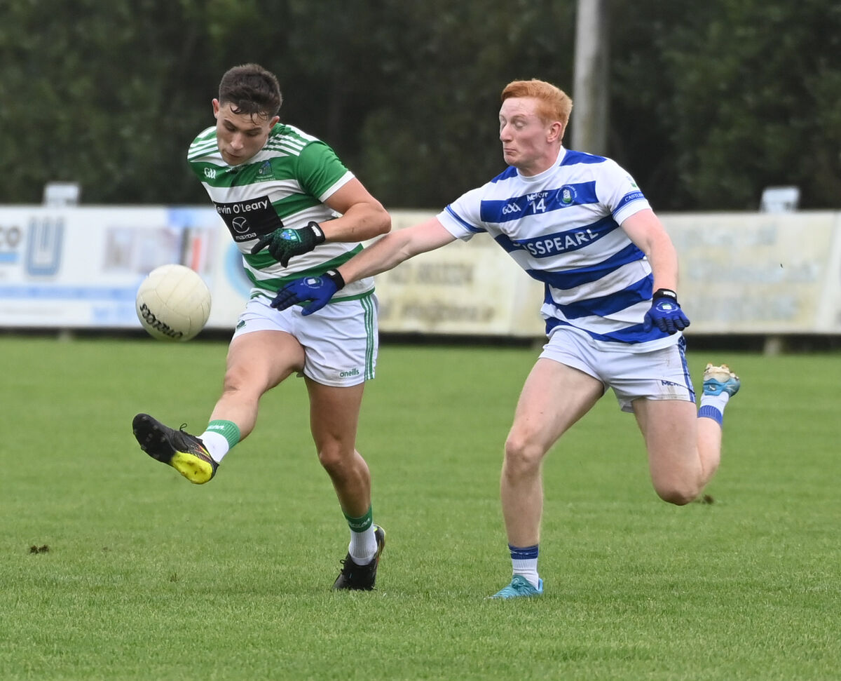 Valley Rovers' Adam Walsh Murphy clears from Castlehaven's Jack Cahalane. Picture: Eddie O'Hare Valley Rovers' Adam Walsh Murphy clears from Castlehaven's Jack Cahalane. Picture: Eddie O'Hare