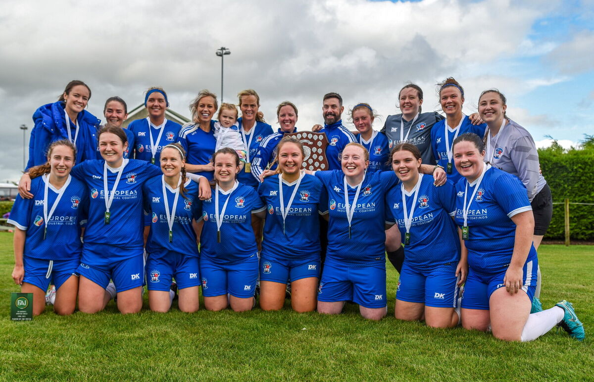 Wilton United players and management team celebrate after the FAI Women’s Shield win. Picture: Tom Beary/Sportsfile Wilton United players and management team celebrate after the FAI Women’s Shield win. Picture: Tom Beary/Sportsfile