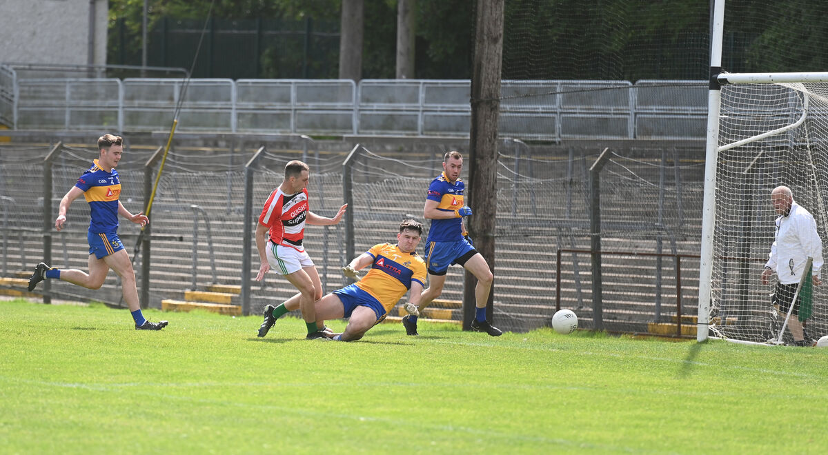 Cian Kiely, Ballincollig, scores a second-half goal against Carrigaline on Sunday. Picture: Larry Cummins Cian Kiely, Ballincollig, scores a second-half goal against Carrigaline on Sunday. Picture: Larry Cummins