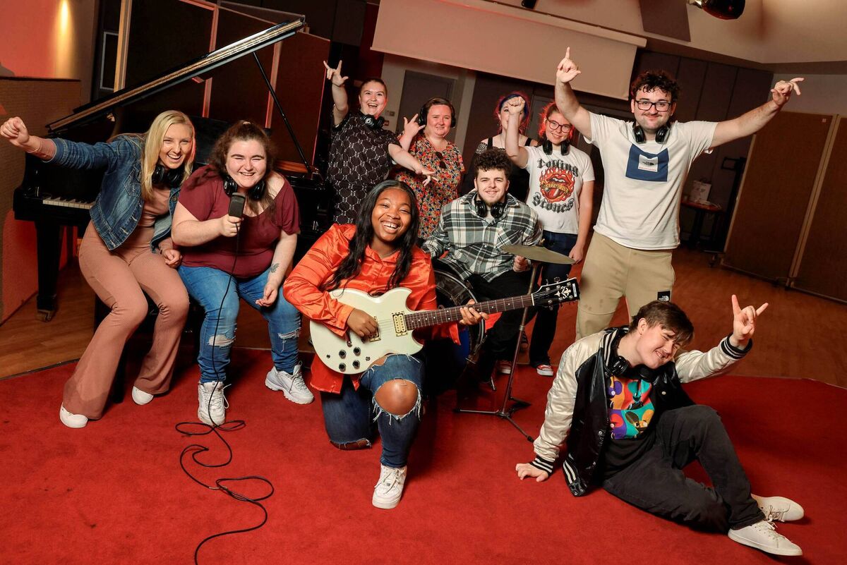 Ten learners from Cork ETB’s National Learning Network pictured at the recording of their song at Windmill Lane. Pic: Marc O'Sullivan. 
