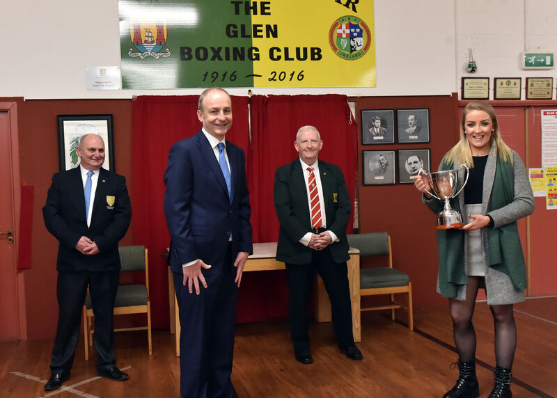 Michéal Martin presenting the Paddy The Champ Martin Cup to Christina Desmond with Mick O'Brien and Paddy McSweeney. Picture: Eddie O'Hare
