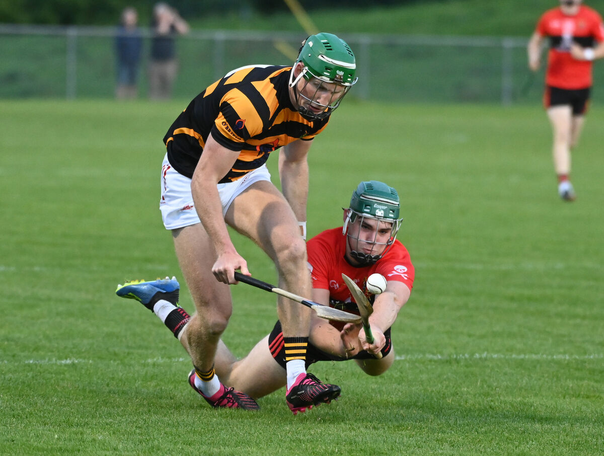 Avondhu's Colin O'Brien wins the sliothar from UCC's Shane Kingston during the Co-op SuperStores Cork Premier SHC Divisions/Colleges semi-final at Mourneabbey. Picture: Eddie O'Hare