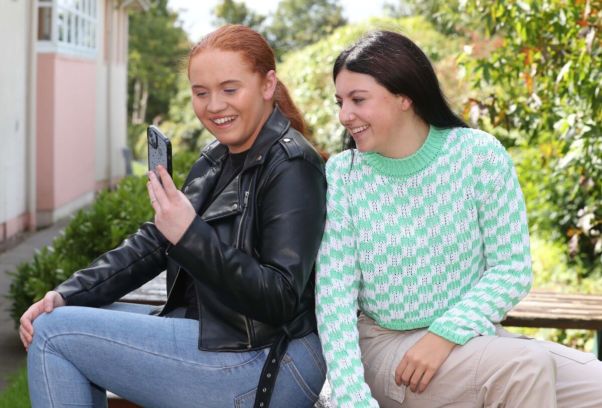  Happy with their results, Aimee Long and Zoe Dunlea. 2023 Leaving Certificate results at St. Patrick's Girls College, Gardiners Hill, Cork.