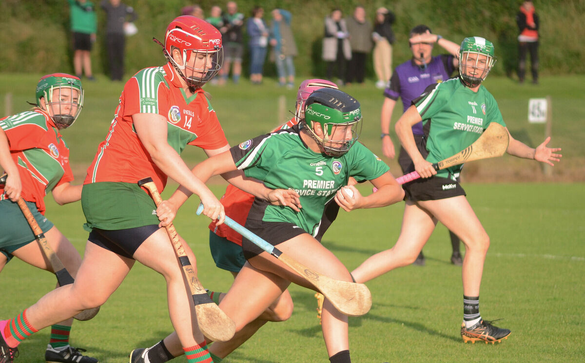 Killeagh's Ciara Barry breaks away from Ciara O'Doherty of Fr O'Neill's. Picture: Howard Crowdy Killeagh's Ciara Barry breaks away from Ciara O'Doherty of Fr O'Neill's. Picture: Howard Crowdy