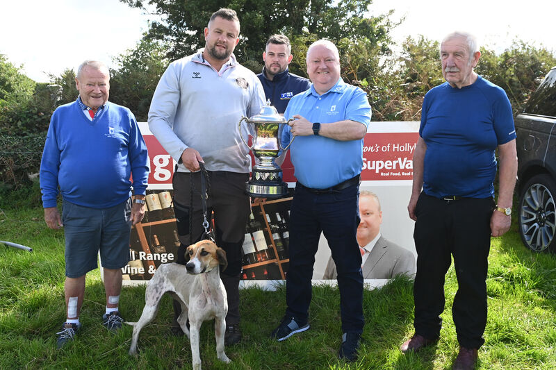 Tomás Singleton congratulates James McClellon, HTA Cumbria, puppy winner with Glamorous Ava, alongside Tom Singleton, Mick Malone and Adam O'Sullivan, chairman CCHA. Picture: Eddie O'Hare