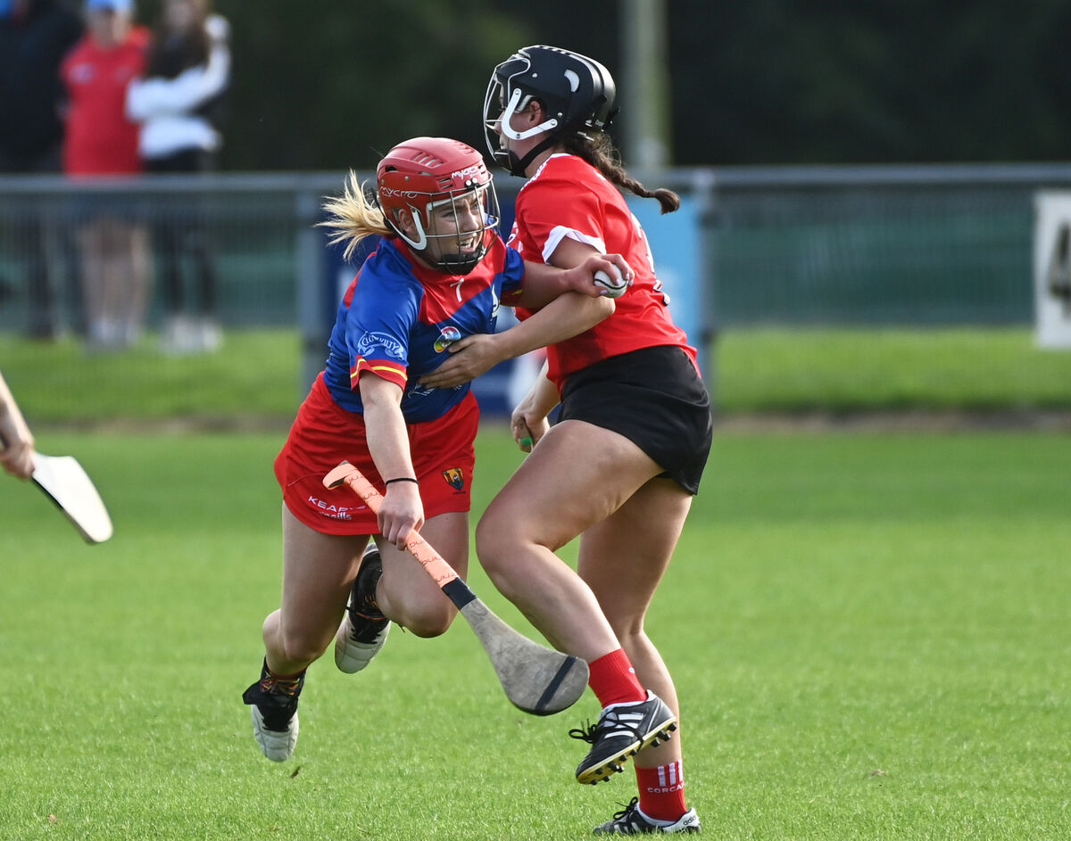 Carbery's Libby Coppinger is tackled by Seandún's Leah McKeogh during the SE Systems Camogie Championship at Castle Road. Picture: Eddie O'Hare