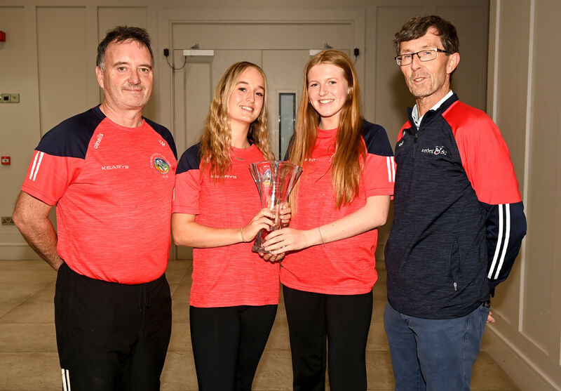 Rory Noonan, The Echo, media partners with Cork players Jess Murphy and Sophie Pomeroy and John Moloney, Cork manager. Picture: Eddie O'Hare