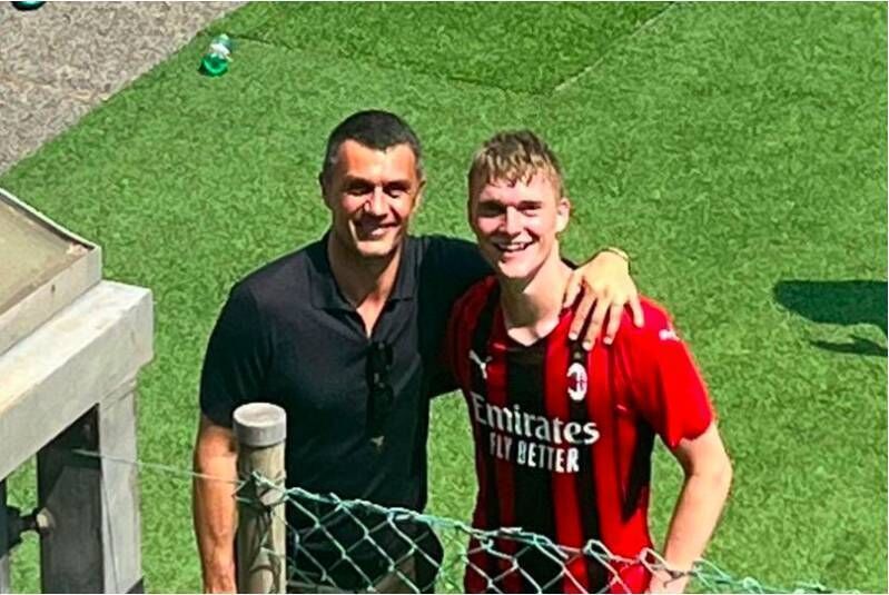 AC Milan legend Paolo Maldini with Cork's Cathal Heffernan.