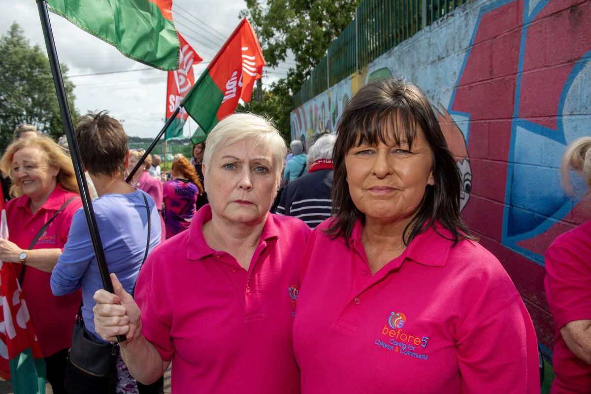 Staff members Lilian Hanover and Marion Smith protesting over the closure of the Before 5 Family Centre and Creche in Churchfield, Cork. Picture Dan Linehan Staff members Lilian Hanover and Marion Smith protesting over the closure of the Before 5 Family Centre and Creche in Churchfield, Cork. Picture Dan Linehan
