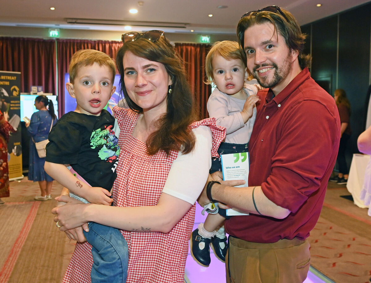 Julien and Carina Dufresne with their children Eli and Matilda from Carrigaline at the Cork Autism and Disability Resource fair at the Radisson Blue Hotel . Picture; Eddie O'Hare