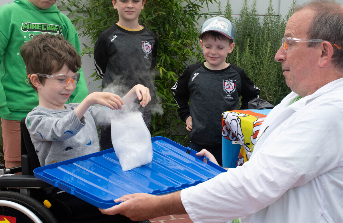 Brendan Murphy from Ballincollig conducting an experiment with the Nutty Scientist. Picture: Howard Crowdy Brendan Murphy from Ballincollig conducting an experiment with the Nutty Scientist. Picture: Howard Crowdy