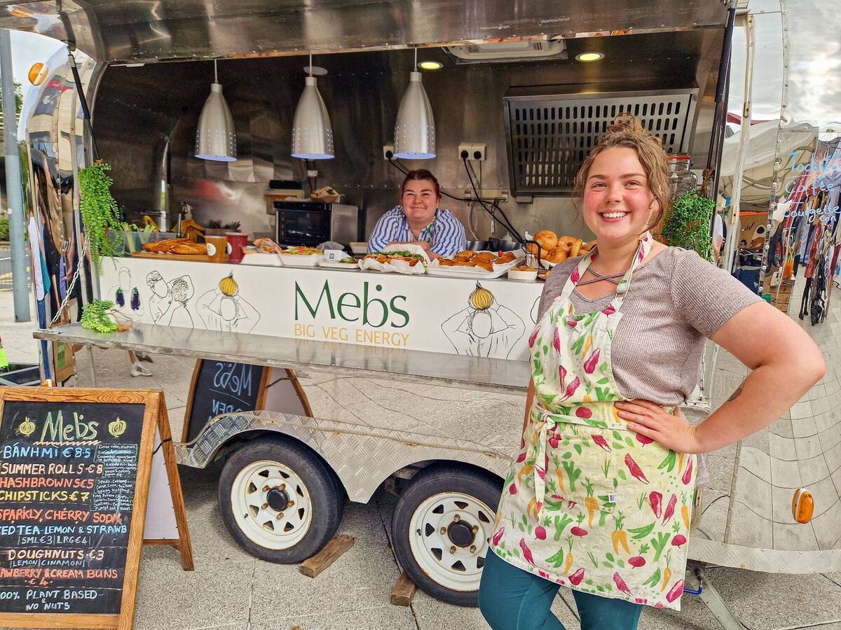 Meadbh Halton, Owner and Founder Meb's Veg. Meadbh in the truck, Angie out front, on a Saturday morning in Douglas Market. Meadbh Halton, Owner and Founder Meb's Veg. Meadbh in the truck, Angie out front, on a Saturday morning in Douglas Market.