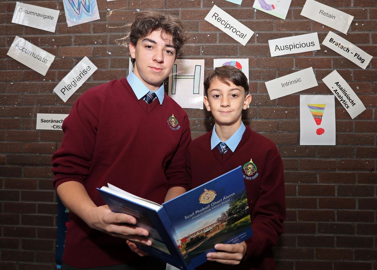  4th year student, Oskar Maghder, gives advice on the timetable to his brother, Louie Maghder, 1st year. Picture: Jim Coughlan.