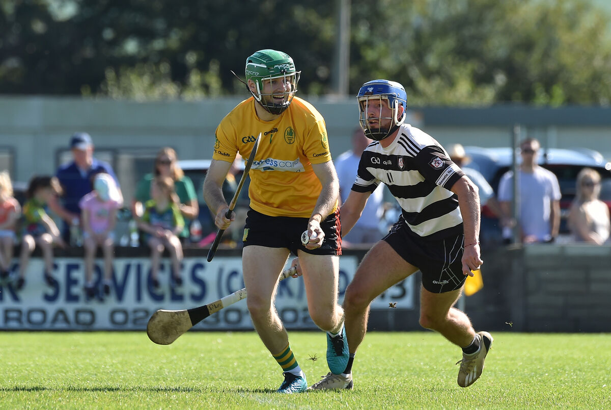  Blackrock keeper Gavin Connolly, under pressure from Cormac Beausang, Midleton. Picture: Dan Linehan