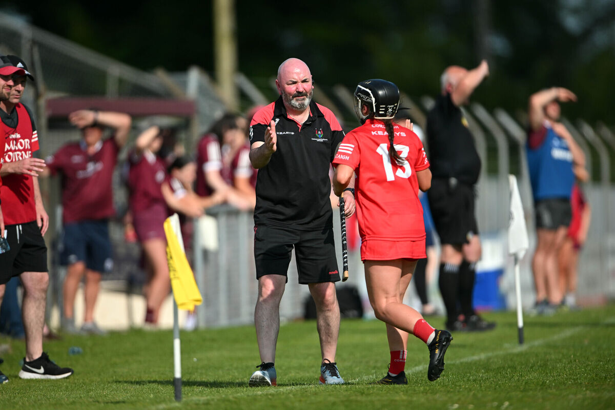Cork manager Matthew Twomey in the Glen Dimplex All Ireland Senior Camoige Championship in Kenny Park, Athenry. Photo: Ray Ryan