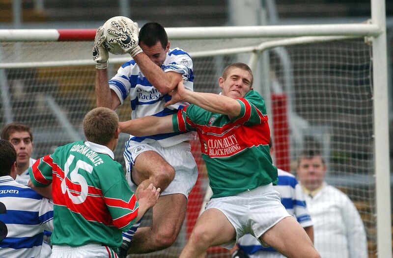 Castlehaven 's Dermot Hurley wins the ball under the bar from Clonakilty duo Tony Anglin and Timmy Anglin in the 2003 Permanent TSB Cork SFC final at Páirc Uí Chaoimh. Picture: Des Barry Castlehaven 's Dermot Hurley wins the ball under the bar from Clonakilty duo Tony Anglin and Timmy Anglin in the 2003 Permanent TSB Cork SFC final at Páirc Uí Chaoimh. Picture: Des Barry