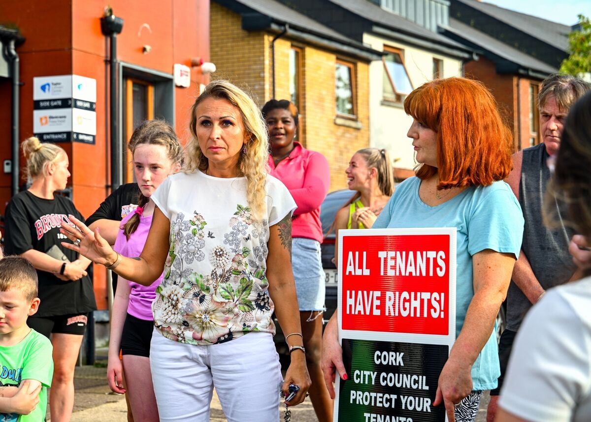 Svetlana Zakhariva and Sarah Murphy, amongst of a number of tenants living in Glentrasna, who took to the streets on Thursday evening protesting poor housing conditions. Picture: Chani Anderson