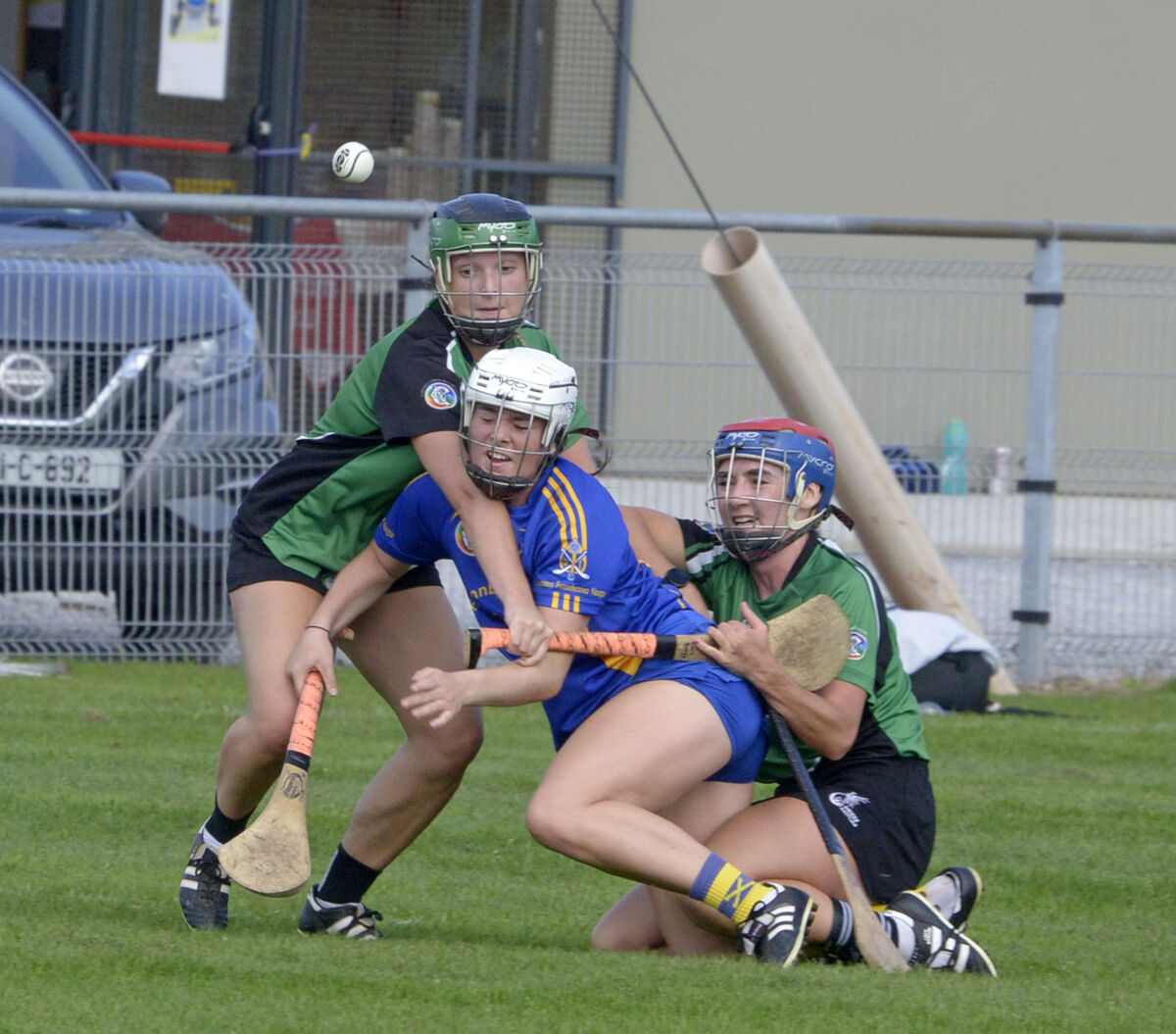 St Finbarr's Ella Wigginton Barrett tackled by Killeagh's Ciara Barry and Niamh Ní Chaoimh. Picture: Denis Boyle St Finbarr's Ella Wigginton Barrett tackled by Killeagh's Ciara Barry and Niamh Ní Chaoimh. Picture: Denis Boyle