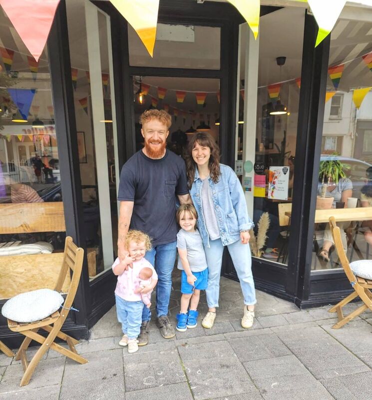 Mikey Shinnick of The Town Coffee Co, with family, Bernadette, Nainsi and Llewyn.