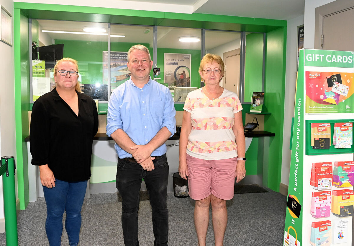 Noel Harrington, post master with clerks Anan O'sullivan and Tricia O'Shea, missing from picture is Maria Harrington at Castletownbere post office. Picture; Eddie O'Hare Noel Harrington, post master with clerks Anan O'sullivan and Tricia O'Shea, missing from picture is Maria Harrington at Castletownbere post office. Picture; Eddie O'Hare