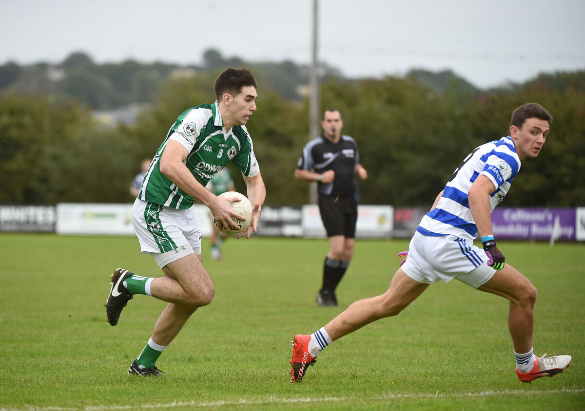 Ballincollig's Seán Kiely runs at the Castlehaven defence during the SFC quarter-final at Clonakilty in 2016. Picture: Larry Cummins
