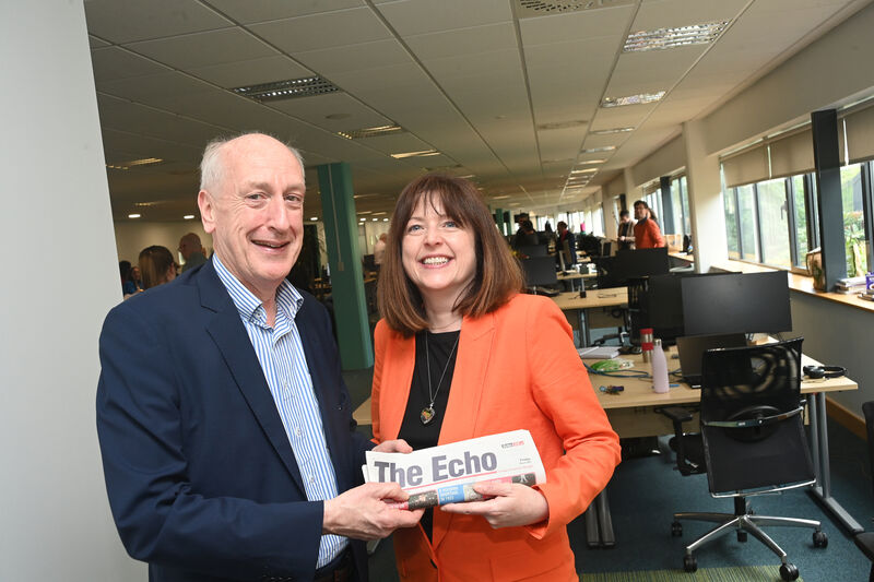 Former Editor Maurice (Moss) Gubbins  who retired from his role as Editor of The Echo and EchoLive.ie after a contribution of 44 years to the Examiner Group. Pictured with new Editor Grainne McGuinness. Picture: Larry Cummins