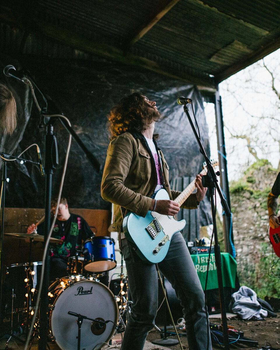 Dan Sheedy, of Skies Behind, on stage. Pic: Phile Corkery