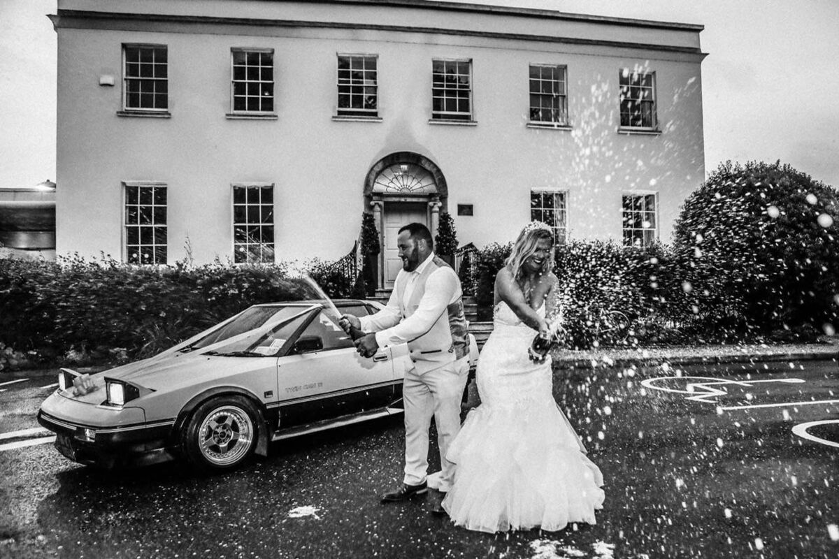 At their wedding venue.