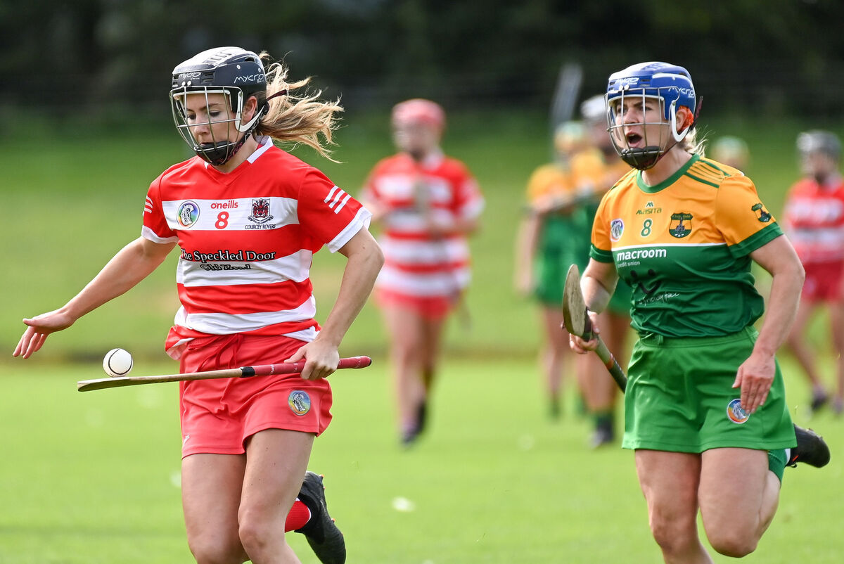  Courcey Rovers' Saoirse McCarthy races away from Cloughduv's Aisling Kelleher, during their SE Systems Senior Camogie Championship clash, at Coachford. Picture: David Keane.