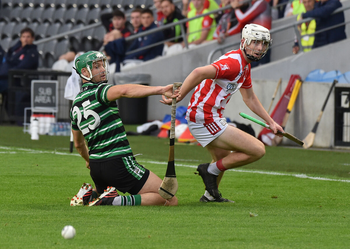 Imokilly's Jack Leahy tries to get past Eoin Cadogan of Douglas. Picture: Dan Linehan Imokilly's Jack Leahy tries to get past Eoin Cadogan of Douglas. Picture: Dan Linehan