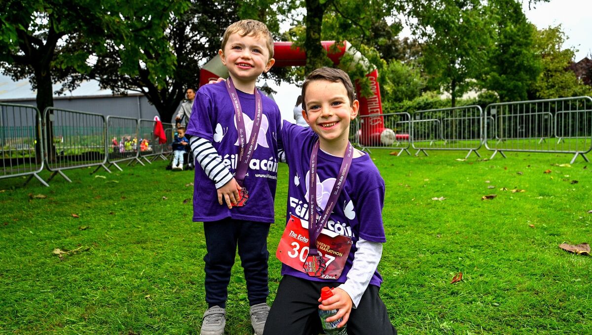 Bobbi (3) and Jack (6) O’ Neill celebrate with their medals after participating in the Echo Mini-Marathon on behalf of Feilecain and in loving memory of their little sister Daisy. Bobbi (3) and Jack (6) O’ Neill celebrate with their medals after participating in the Echo Mini-Marathon on behalf of Feilecain and in loving memory of their little sister Daisy.