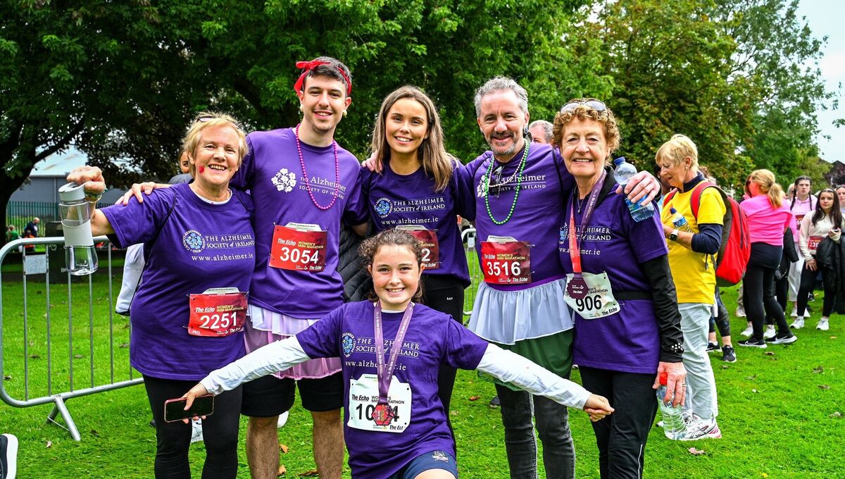 Peg Kelly, Adam Harrington, Ava Long, Mark Kelly, Theresa Crowley, and Méabh Moynihan celebrating following this year's Echo Mini-Marathon which they participated in on behalf of Alzheimer Society Ireland. Peg Kelly, Adam Harrington, Ava Long, Mark Kelly, Theresa Crowley, and Méabh Moynihan celebrating following this year's Echo Mini-Marathon which they participated in on behalf of Alzheimer Society Ireland.