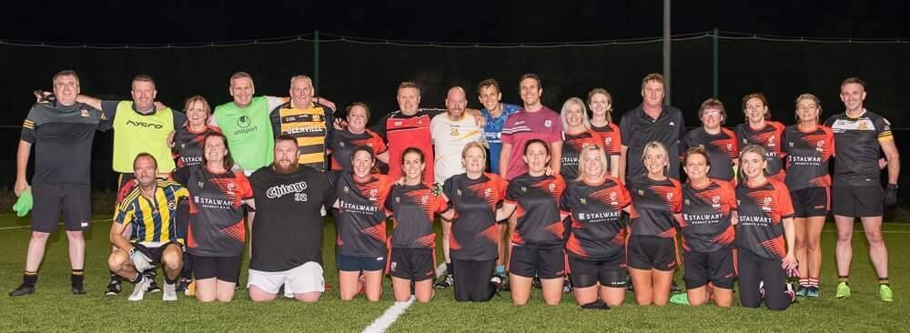 Members of Glenville Gaelic for Mothers and Others and Dads and Lads, who played a combined match on the new astroturf pitch.