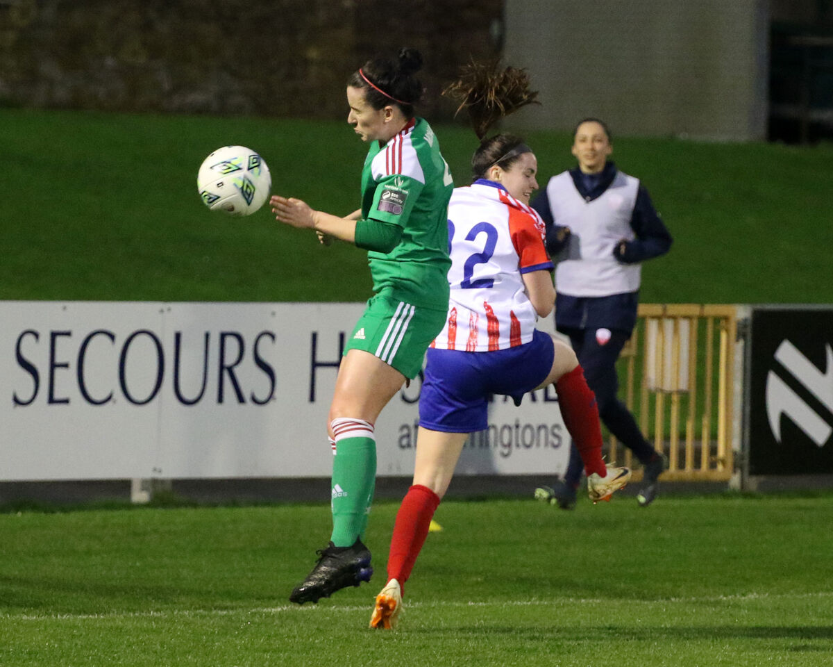 Ciara McNamara, Cork City clashing with Halley Walsh, Treaty United in the Women Premier Division in Market's Field, Limerick