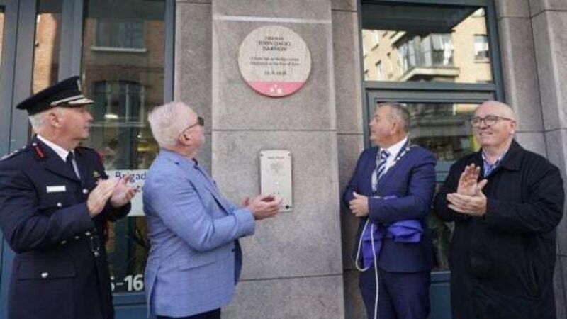 Firefighter who died on duty honoured by Tara Street Station plaque Firefighter who died on duty honoured by Tara Street Station plaque