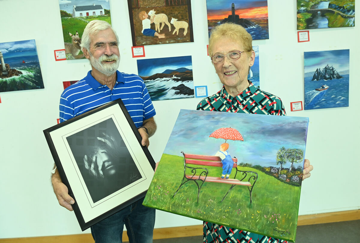 Sr Margaret Kiely and Jo Kehoe with their art work. Sr Margaret Kiely and Jo Kehoe with their art work.
