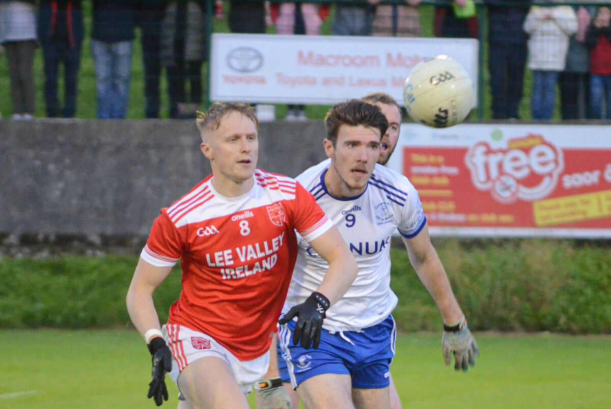 Iveleary's Timmy Roberts and Cill na Martra's Gearoid O'Goillidhe chase after a loose ball. Picture: Howard Crowdy Iveleary's Timmy Roberts and Cill na Martra's Gearoid O'Goillidhe chase after a loose ball. Picture: Howard Crowdy