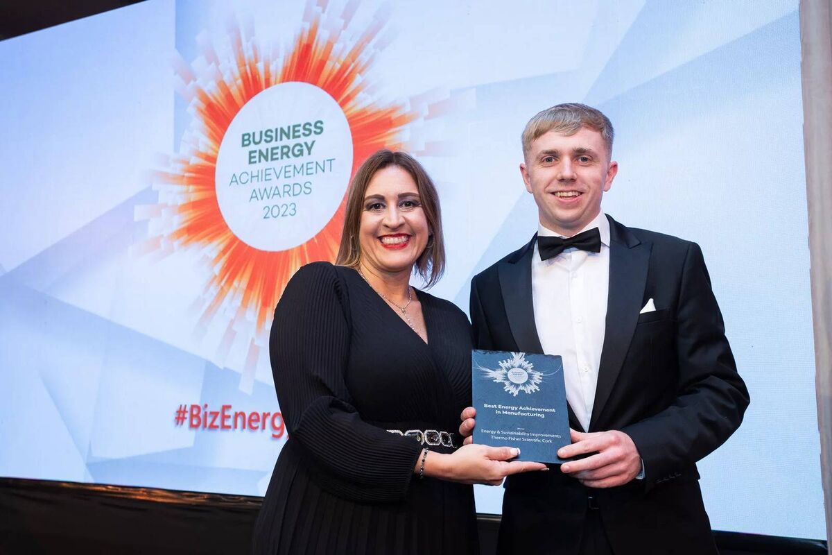 Energy engineer Jack Murphy receiving the award for Best Energy Achievement in Manufacturing and Best Energy Management Team at the Business Energy Achievement Awards held on Thursday, September 7 in Dublin.