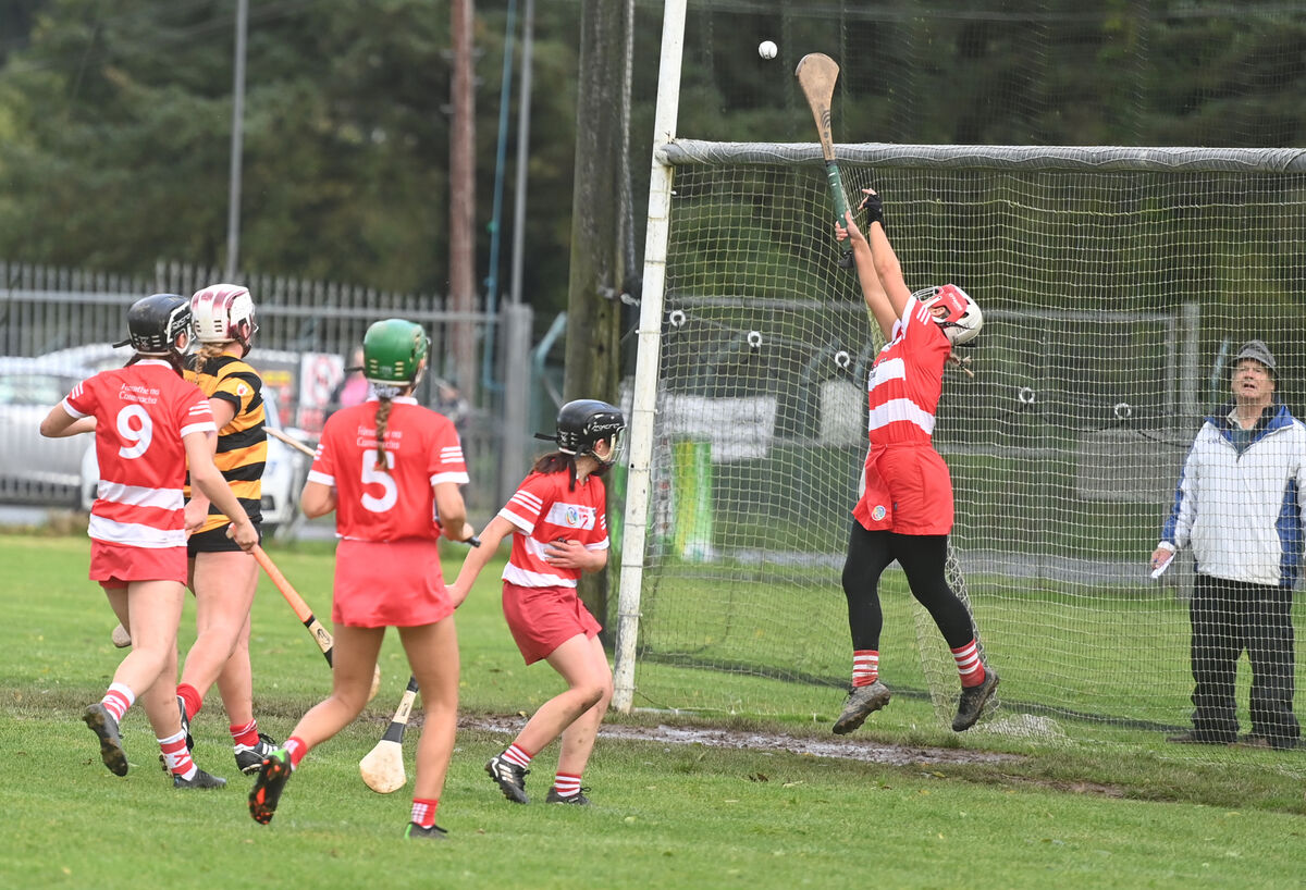Courcey Rovers goalkeeper Sinead O'Reilly stops a shot on goal in the SE Systems Senior Camogie Championship; Seandun vs Courcey Rovers at Brinny. Pic Larry Cummins Courcey Rovers goalkeeper Sinead O'Reilly stops a shot on goal in the SE Systems Senior Camogie Championship; Seandun vs Courcey Rovers at Brinny. Pic Larry Cummins