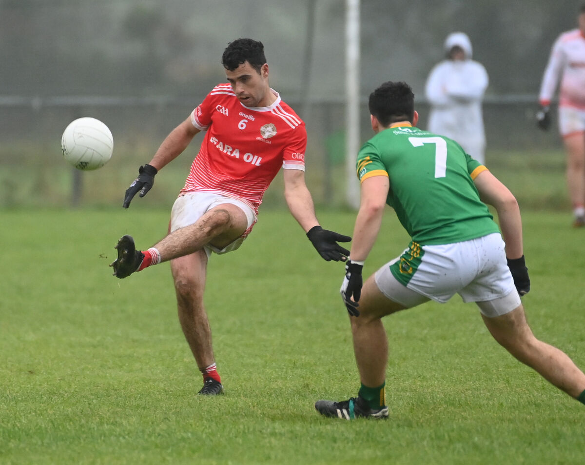 Urhan's Joseph O'Shea shoots from Millstreet's Kevin Crowley during the Bon Secours Cork Premier IFC at Kealkill. Picture; Eddie O'Hare Urhan's Joseph O'Shea shoots from Millstreet's Kevin Crowley during the Bon Secours Cork Premier IFC at Kealkill. Picture; Eddie O'Hare