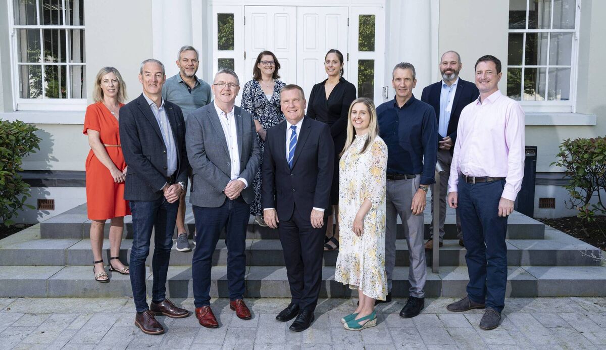 The Tech Industry Alliance Board at the launch of the 2023 Leaders Awards: Olga Walsh, Dell Technologies; John Sheehy, ViClarity; Sean Ryan, Aspen Grove Solutions; Gerry Murphy, Chairperson VMware; Mary O’ Donoghue, Trend Micro; Minister Michael McGrath; Louise O’ Neill, Berkley; Laura Hughes, Cloudera; Donagh Kiernan, Tenego Partnering; Sean McSweeney, MTU; and Donal Murray, Deloitte. Photography By Gerard McCarthy.