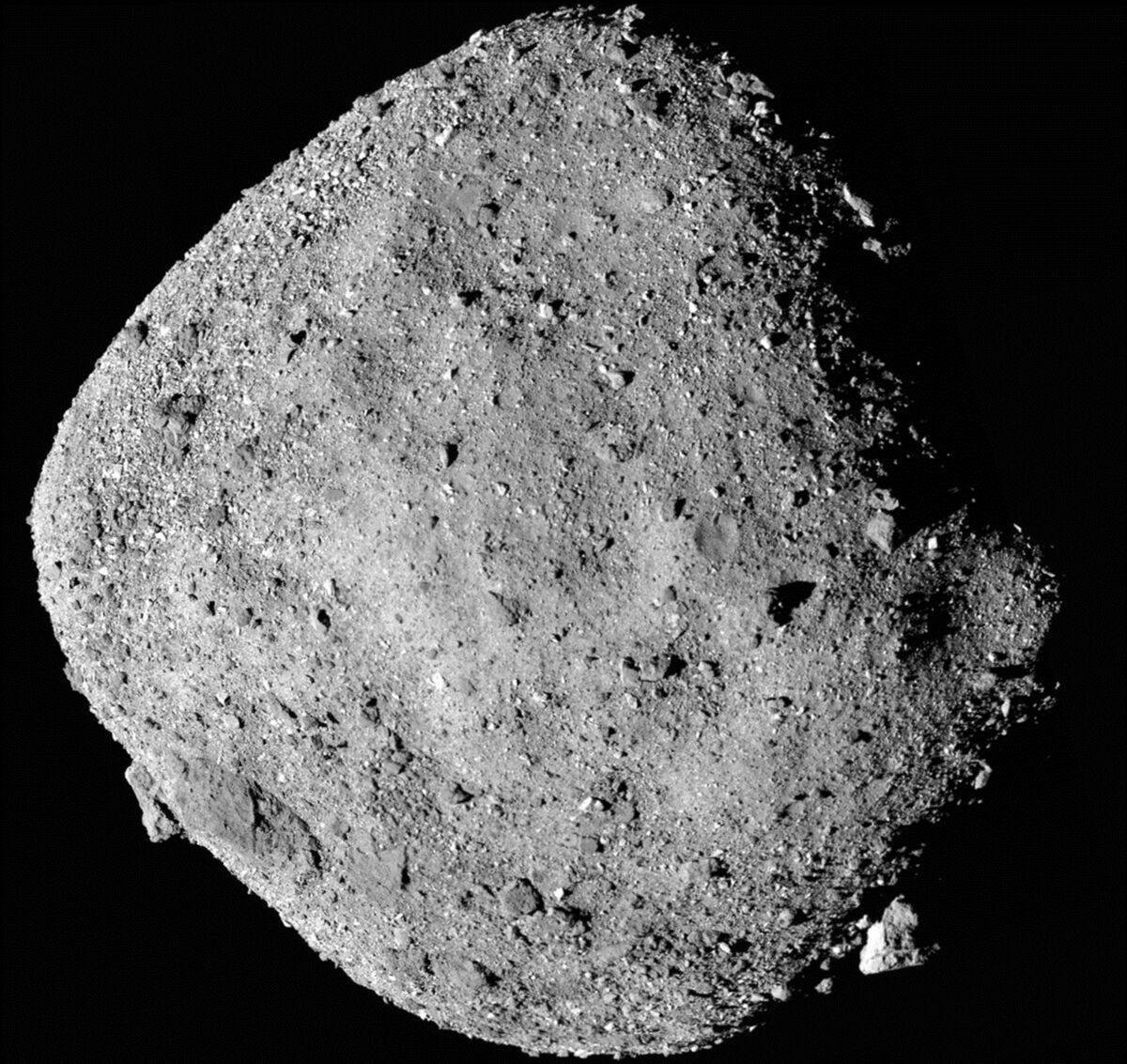 Asteroid Bennu which is composed of 12 PolyCam images by the OSIRIS-REx spacecraft from a range of 15 miles. 