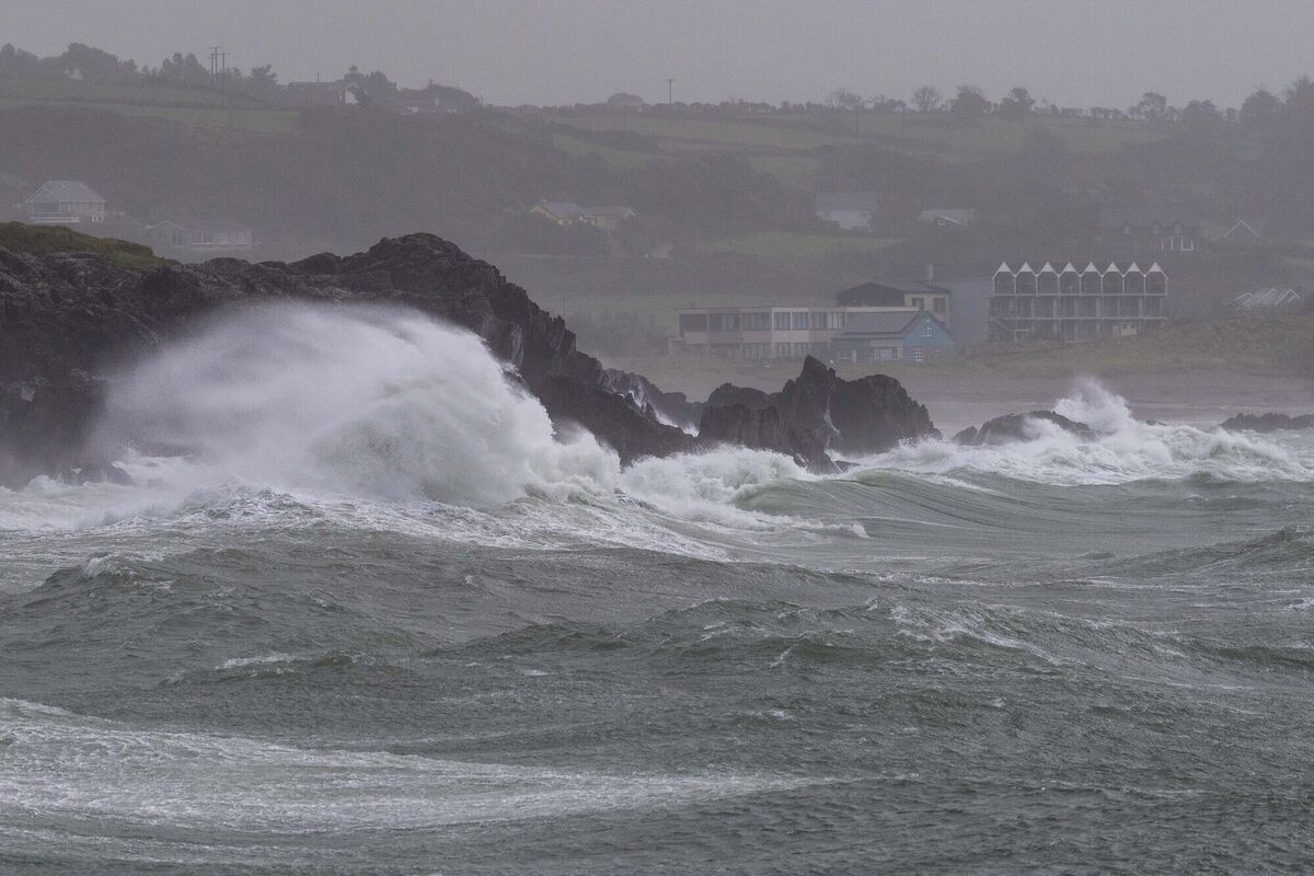 Rosscarbery, West Cork. Storm Agnes has hit West Cork this morning with torrential rain and high winds causing localised flooding, fallen trees and hazardous driving conditions. Huge waves hit the rocks at Rosscarbery Pier. Picture: Andy Gibson. Rosscarbery, West Cork. Storm Agnes has hit West Cork this morning with torrential rain and high winds causing localised flooding, fallen trees and hazardous driving conditions. Huge waves hit the rocks at Rosscarbery Pier. Picture: Andy Gibson.