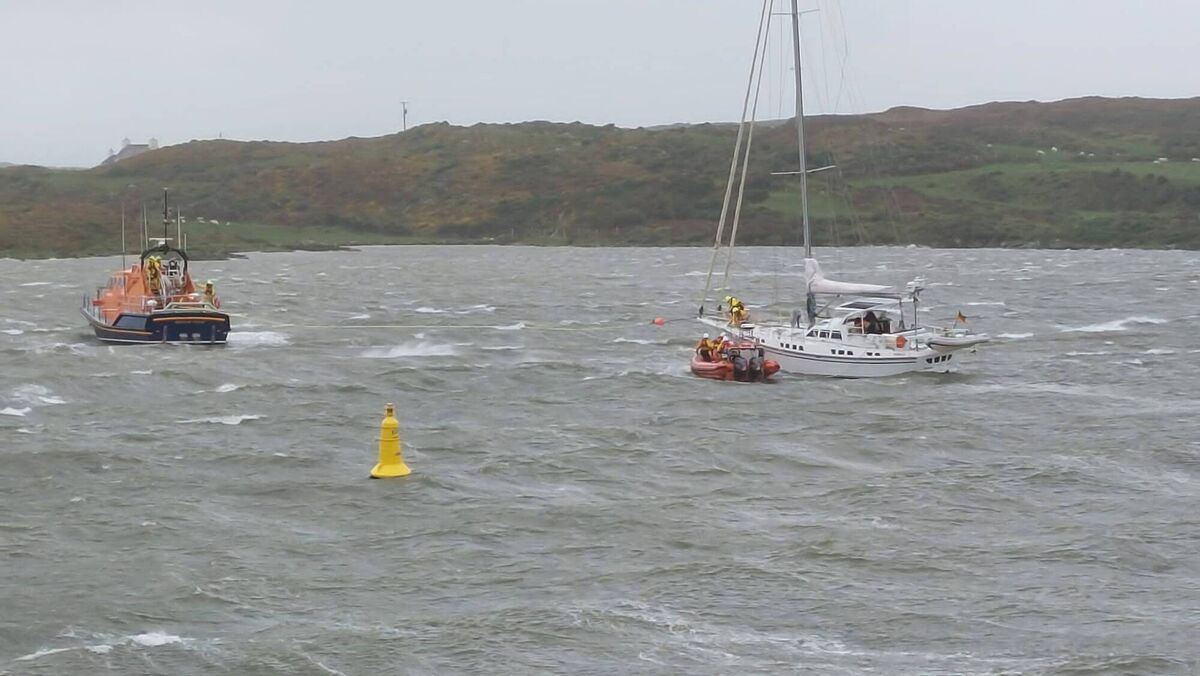 Baltimore RNLI lifeboats assist yacht during Storm Agnes. Pic: Gerald O'Brien. Baltimore RNLI lifeboats assist yacht during Storm Agnes. Pic: Gerald O'Brien.