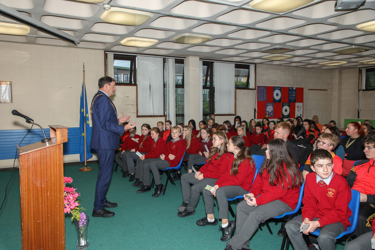 Lord Mayor of Cork, Cllr. Kieran McCarthy speaks to the student body during a visit to the Nano Nagle College, Cork. - Picture: David Creedon Lord Mayor of Cork, Cllr. Kieran McCarthy speaks to the student body during a visit to the Nano Nagle College, Cork. - Picture: David Creedon