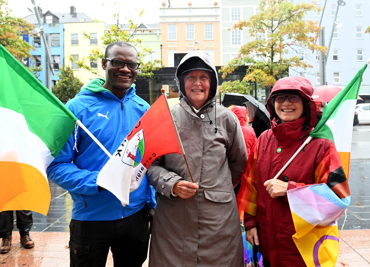  Honore Kamegni, Cllr Colette Finn and Louise Jordan of The Greeen Party attending the rally.  Pic Larry Cummins 