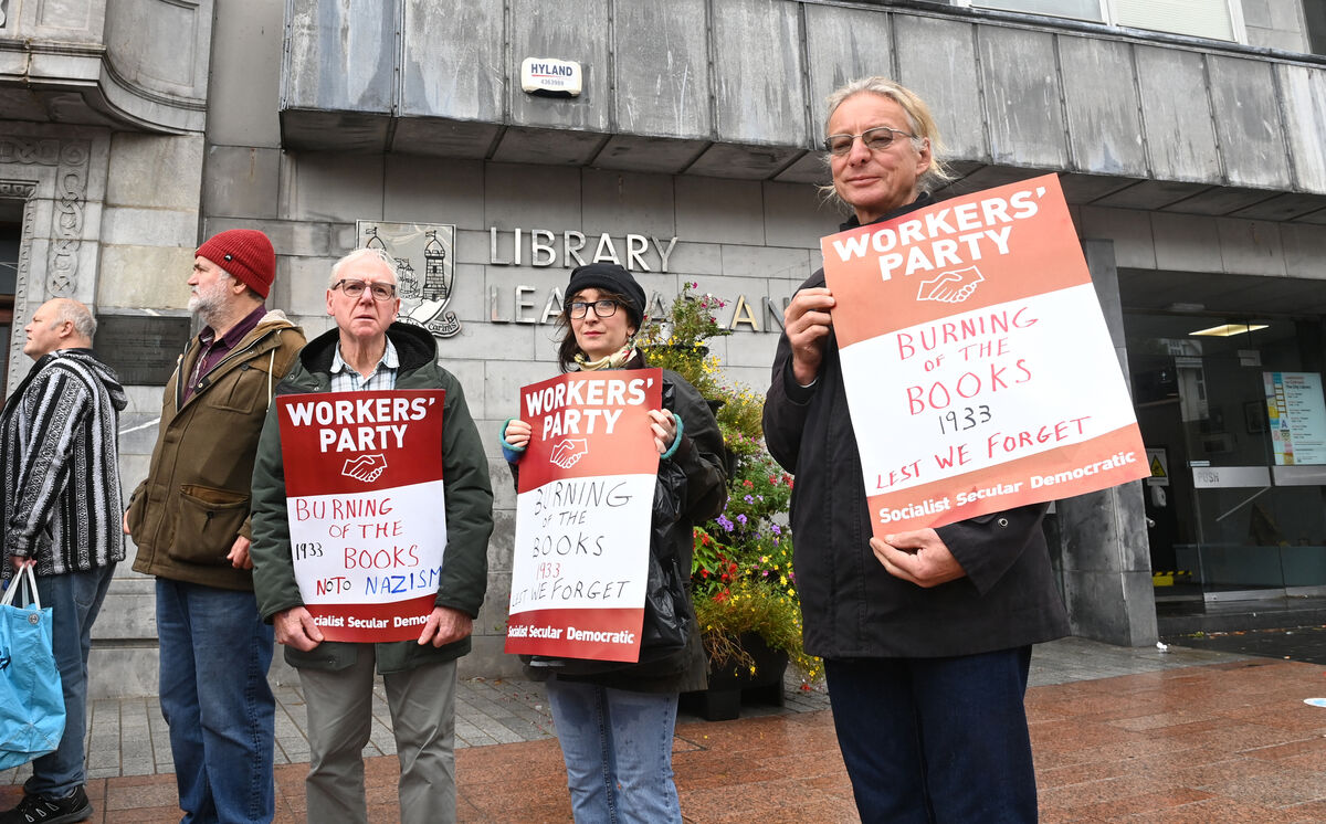  Cllr Ted Tynan of the Workers Party with Helen Louise Murphy and Juri Hertel attending the rally.  Pic Larry Cummins 