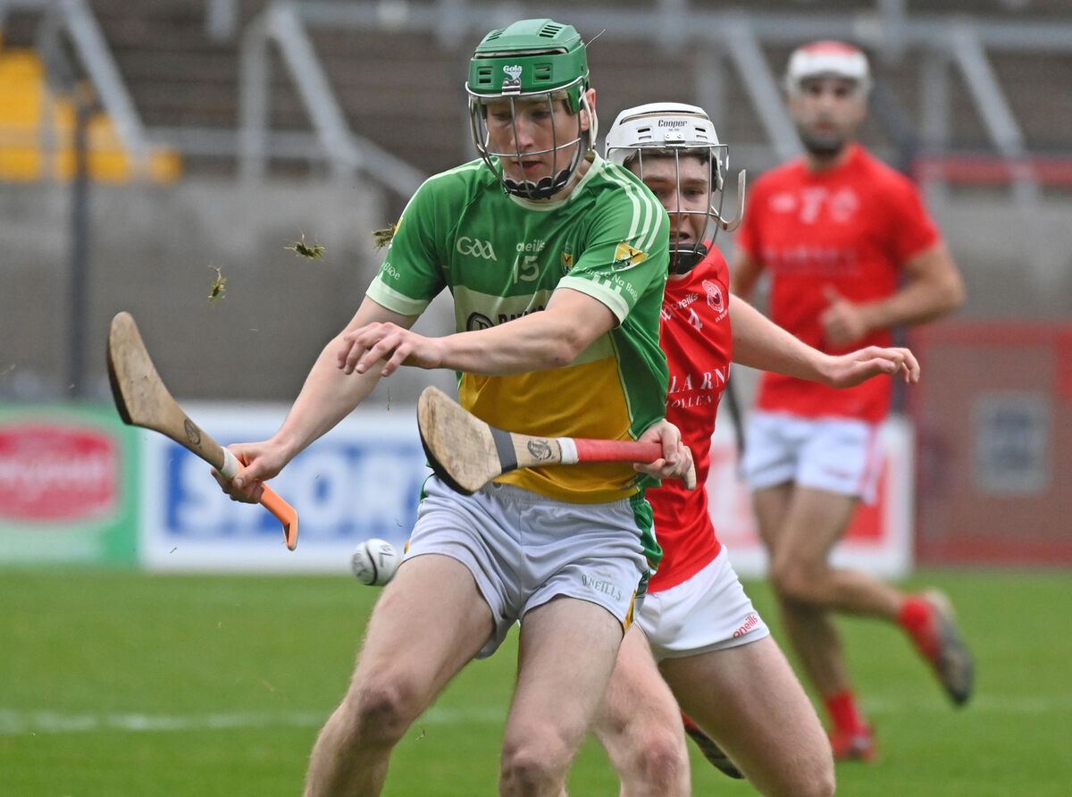  Bride Rovers' Josh Ahern and Blarney's Darragh Murphy tussle for the ball during the Co-op SuperStores Cork SAHC semi-final at Páirc Uí Chaoimh. Picture: Eddie O'Hare