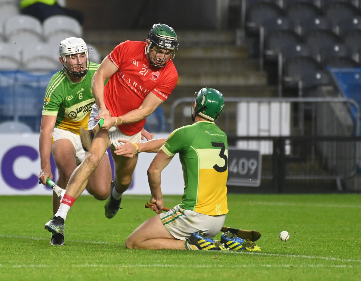 Blarney's Mark Coleman is tackled by Bride Rovers' Patrick O'Flynn. Picture: Eddie O'Hare