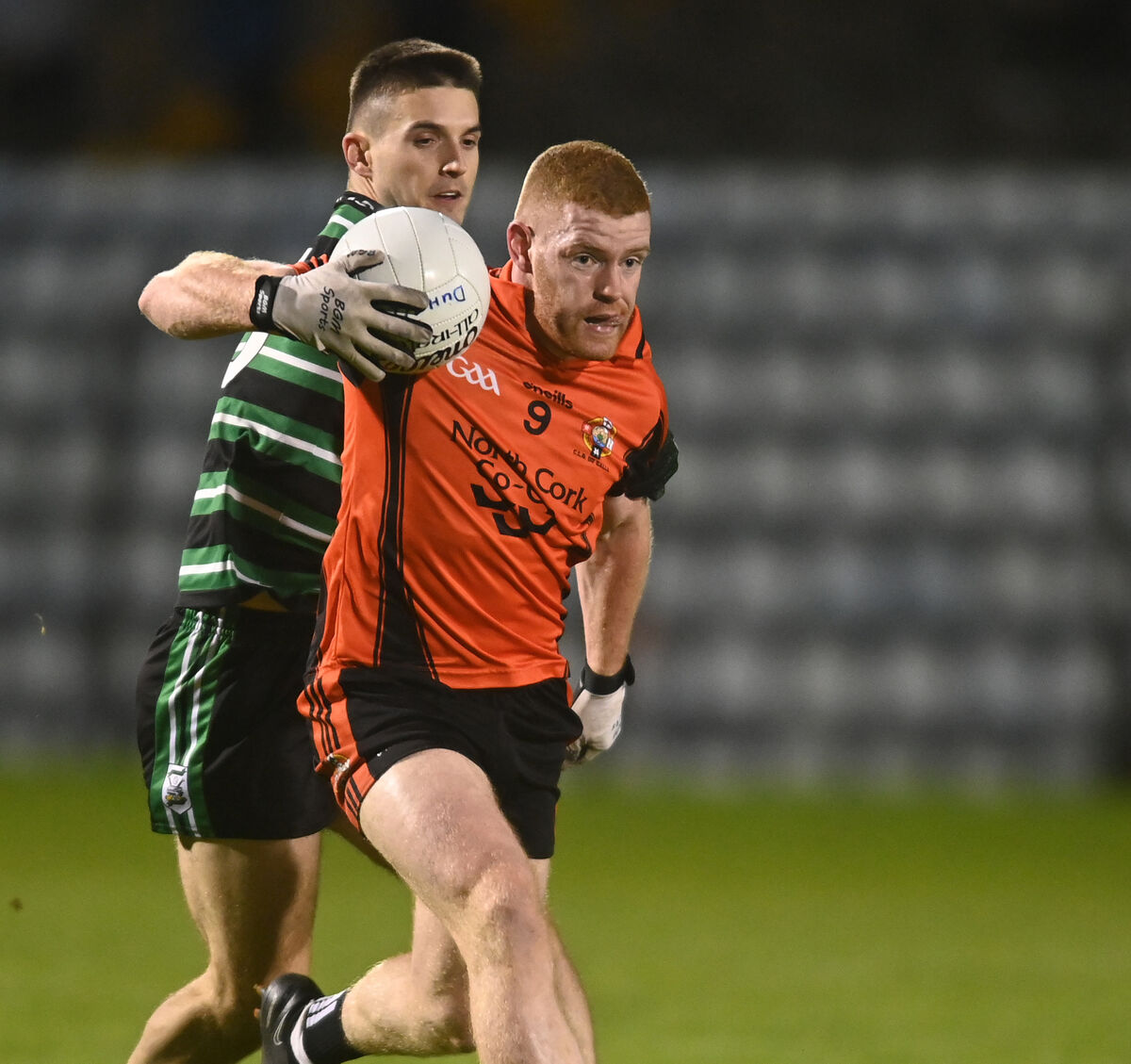 Duhallow's Conor O'Callaghan is tackled by Douglas' Shane Kingston during the Premier SFC quarter-final at Páirc Uí Rinn. Picture: Eddie O'Hare Duhallow's Conor O'Callaghan is tackled by Douglas' Shane Kingston during the Premier SFC quarter-final at Páirc Uí Rinn. Picture: Eddie O'Hare